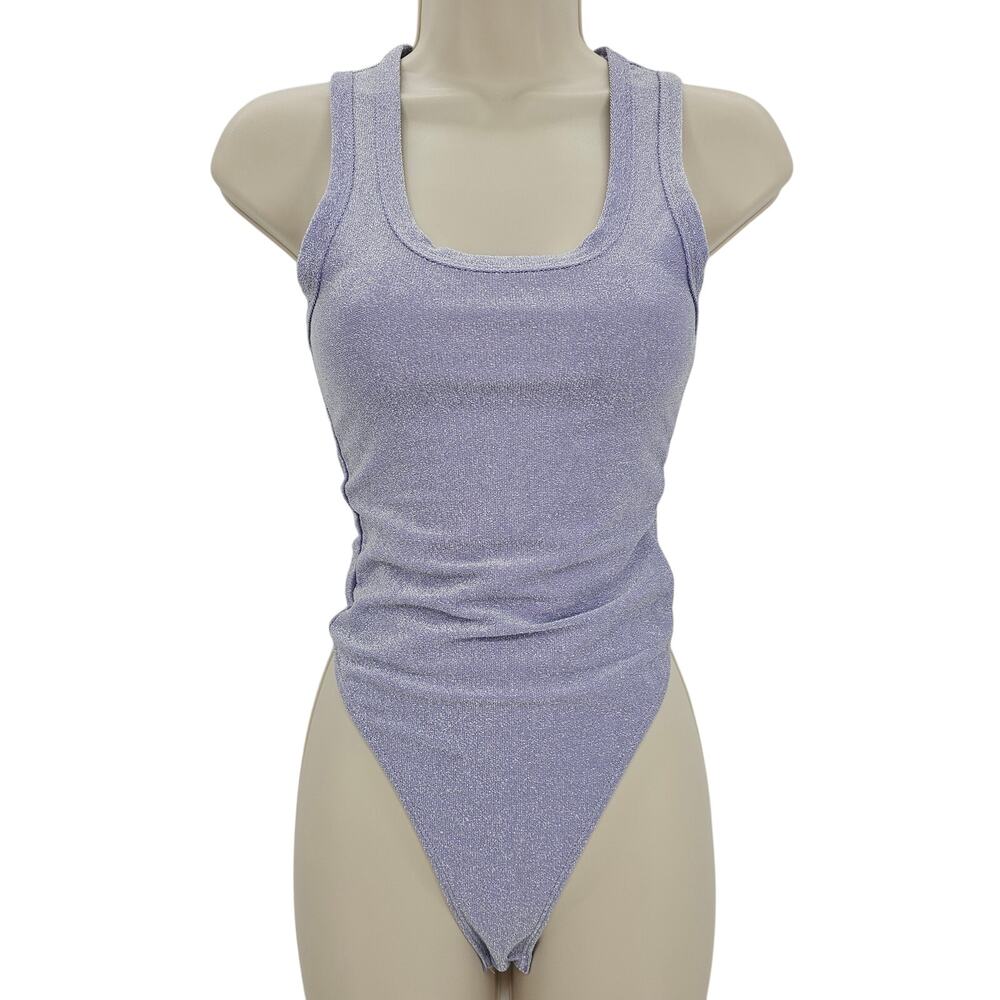Divided H&M Womans size XXS Glittery Tank Scoop Neck Thong Bodysuit Lavender NEW